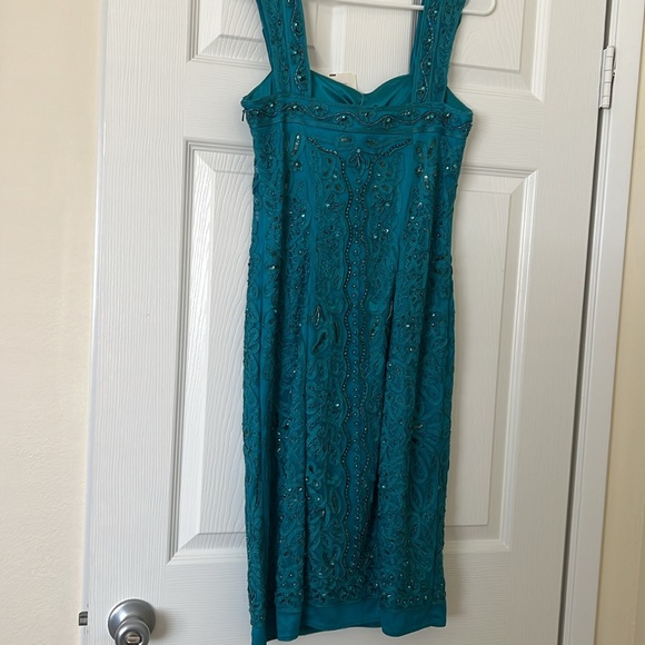 Sue Wong sequin sparkle, teal midi cocktail dress, new with tags, size 4 - Picture 6 of 7